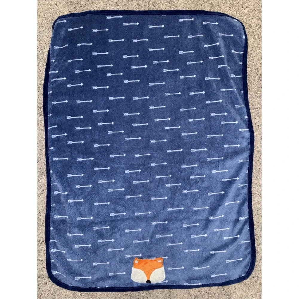 Parents Choice Navy Blue Fox Applique Baby Blanket Arrows Security Lovey‎ 30x40
